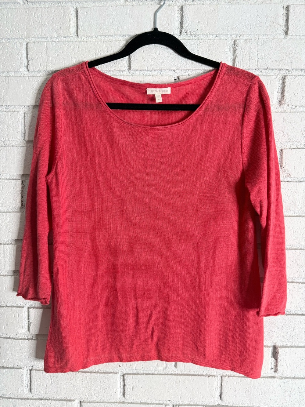Eileen Fisher Women’s Medium Coral 100% Organic Linen Knit Top 3/4 Sleeve Medium